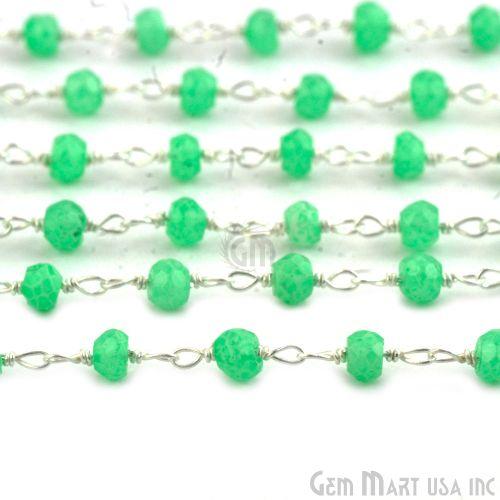 Green Chalcedony 3-3.5mm Beaded Sterling Silver Wire Wrapped Rosary Chain