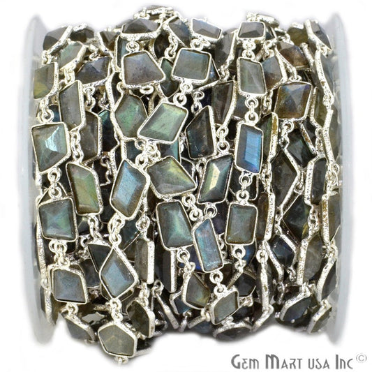 Labradorite 10-12mm Mix Shape Silver Bezel Continuous Connector Chain - GemmartUSA
