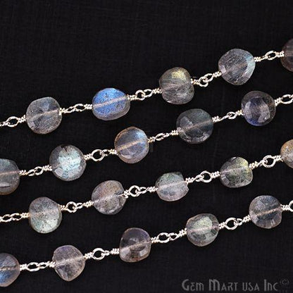 Labradorite Coin Beads Silver Plated Wire Wrapped Rosary Chain (763869954095)