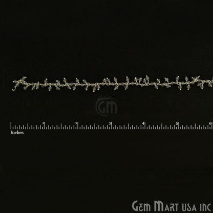 Labradorite Faceted Beads Silver Wire Wrapped Cluster Dangle Rosary Chain (764228403247)