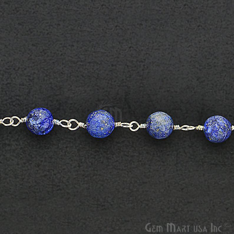 Lapis Jade Faceted Beads 8mm Silver Plated Wire Wrapped Rosary Chain - GemMartUSA