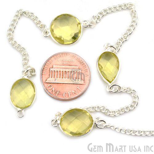 Lemon Topaz 10-15mm Silver Plated Link Bezel Connector Chain (764416294959)