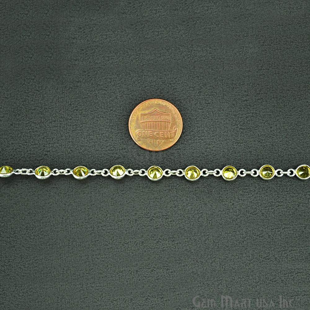 Lemon Topaz 4mm Round Silver Bezel Continuous Connector Chain (764008824879)