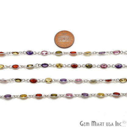 Multi Color Zircon Oval 6x4mm Silver Plated Continuous Connector Chain (763999322159)