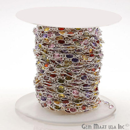 Multi Color Zircon Oval 6x4mm Silver Plated Continuous Connector Chain (763999322159)