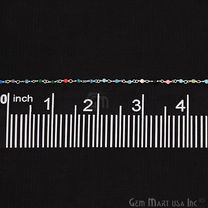 Multi Color Smooth Beads 2-2.5mm Silver Plated Wire Wrapped Rosary Chain