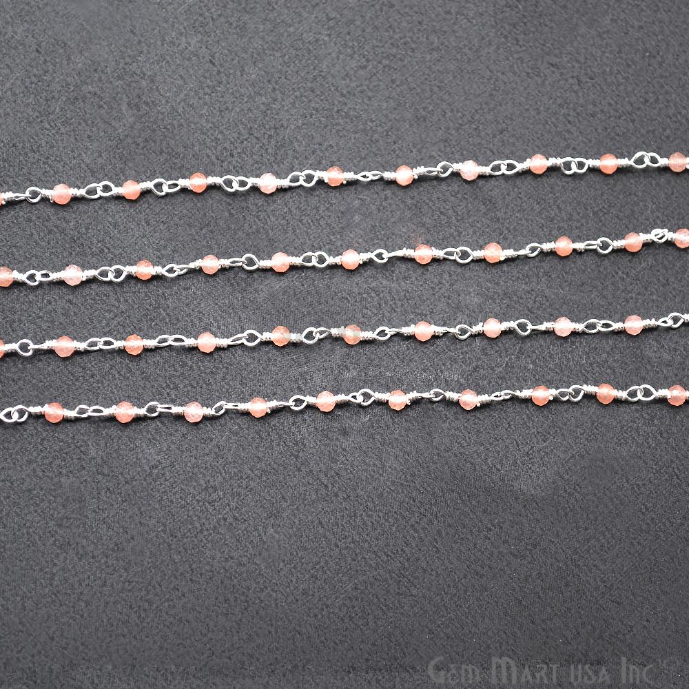 Orange Chalcedony Silver Plated Wire Wrapped Gemstone Beads Rosary Chain (763952037935)