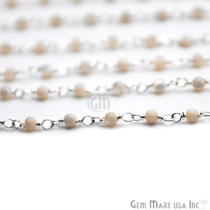 Mother Of Pearl Silver Plated Wire Wrapped Gemstone Beads Rosary Chain (763952922671)