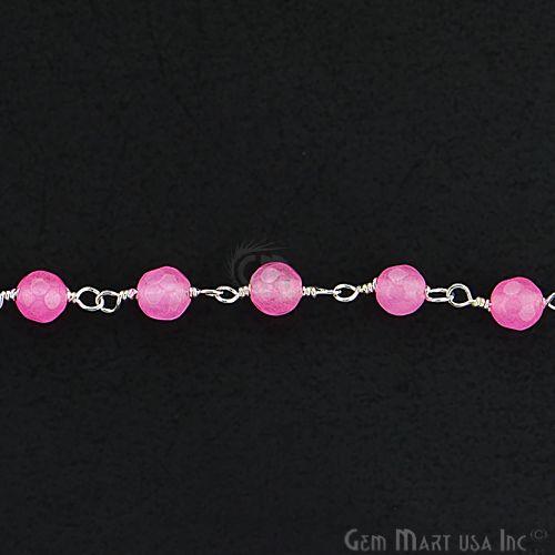 Baby Pink Jade Beads Silver Plated Wire Wrapped Rosary Chain (763961606191)