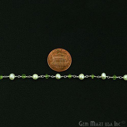 Peridot With Pearl Silver Plated Wire Wrapped Beads Rosary Chain