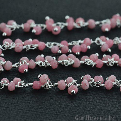 Rose Chalcedony Faceted Beads Silver Plated Cluster Dangle Chain (764235907119)