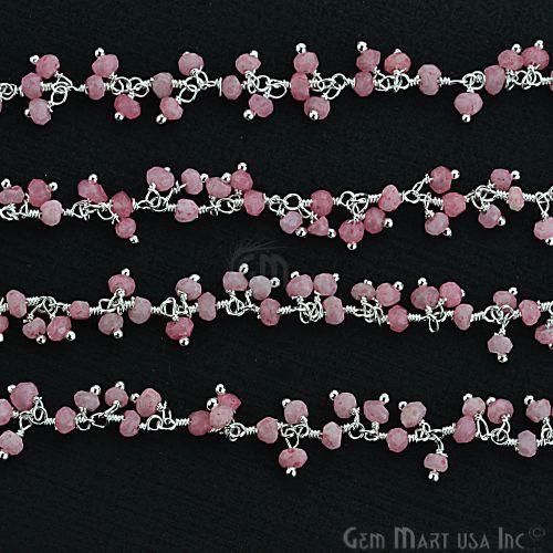Rose Chalcedony Faceted Beads Silver Plated Cluster Dangle Chain (764235907119)