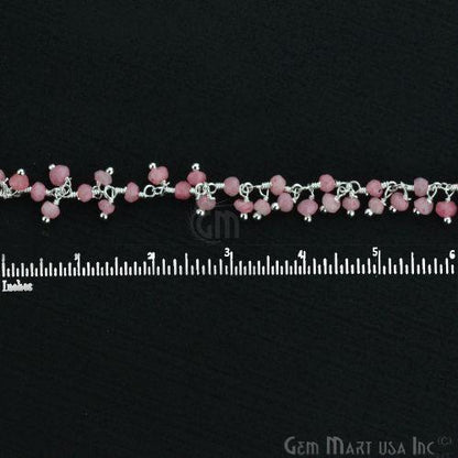 Rose Chalcedony Faceted Beads Silver Plated Cluster Dangle Chain (764235907119)