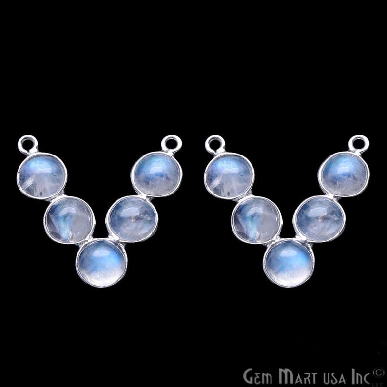 DIY Rainbow Moonstone 24x23mm V-Shape Silver Plated Chandelier Component - GemmartUSA