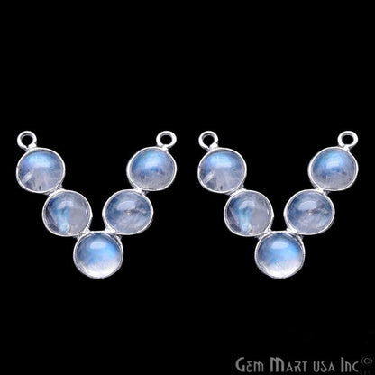 DIY Rainbow Moonstone 24x23mm V-Shape Silver Plated Chandelier Component - GemmartUSA