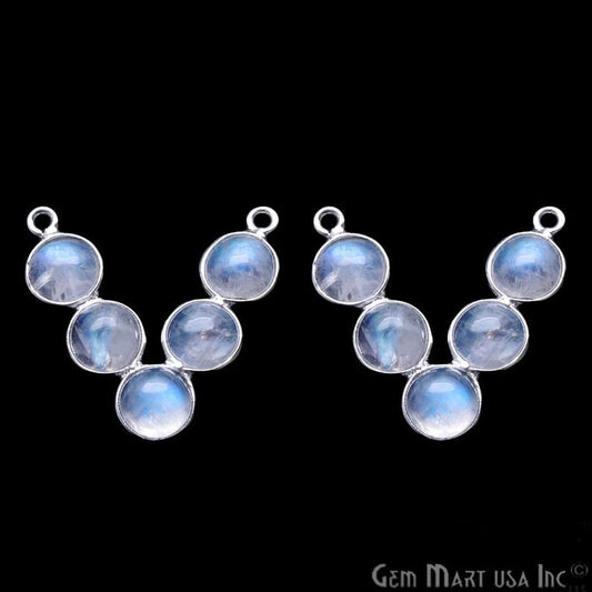 DIY Rainbow Moonstone 24x23mm V-Shape Silver Plated Chandelier Component - GemmartUSA