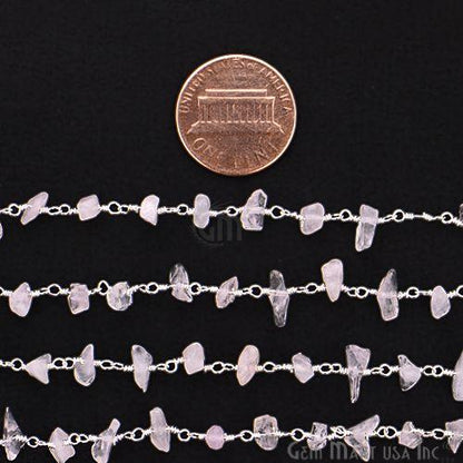 Rose Quartz 4-6mm Nugget Chip Beads Silver Plated Rosary Chain (763973468207)