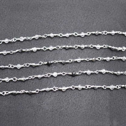 Rutilated Beaded Silver Plated Wire Wrapped Rosary Chain