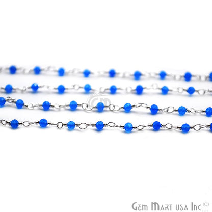 Sky Blue Chalcedony Silver Plated Wire Wrapped Gemstone Beads Rosary Chain (763976220719)