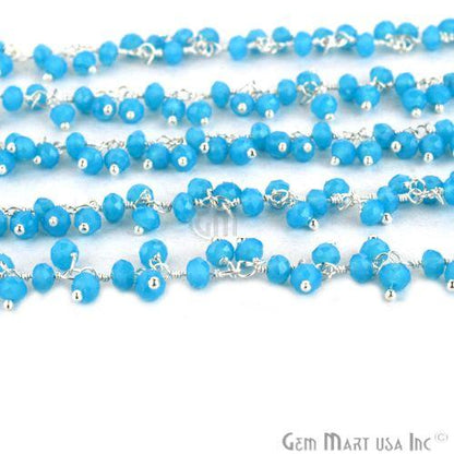 Sky Blue Cluster Beads Silver Plated Wire Wrapped Dangle Rosary Chain (764238659631)