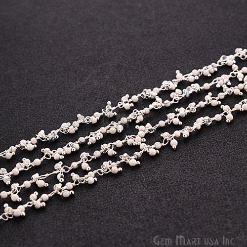 Howlite Faceted Beads Silver Wire Wrapped Cluster Dangle Rosary Chain (764240724015)