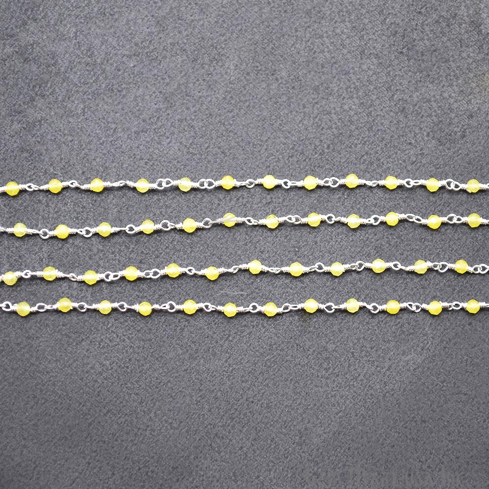 Yellow Chalcedony Silver Plated Wire Wrapped Gemstone Beads Rosary Chain (762800275503)