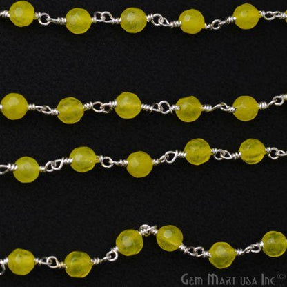 Yellow Jade Beads Silver Plated Wire Wrapped Rosary Chain (763683242031)