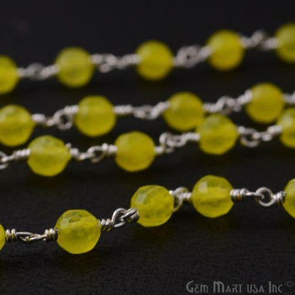 Yellow Jade Beads Silver Plated Wire Wrapped Rosary Chain (763683242031)