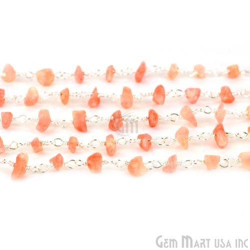 Sun Stone 4-6mm Nugget Chip Beads Silver Plated Rosary Chain (763979431983)