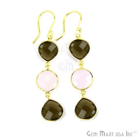 Gold Plated Round & Pears Shape 65x12mm Gemstone Dangle Hook Earring Choose Your Style (90093) - GemMartUSA