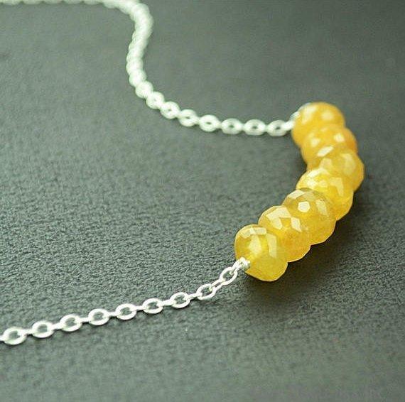 Faceted Gemstone Bead Bar Necklace Chain (Pick your Gemstone, Plating) - GemMartUSA