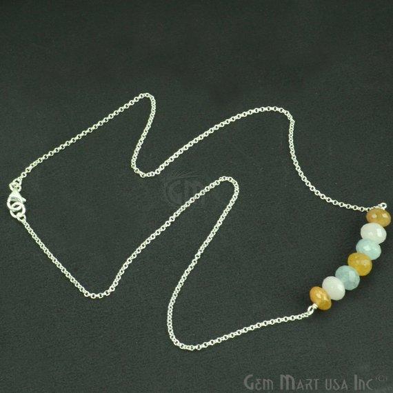 Faceted Gemstone Bead Bar Necklace Chain (Pick your Gemstone, Plating) - GemMartUSA