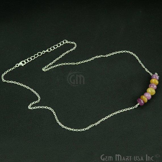 Faceted Gemstone Bead Bar Necklace Chain (Pick your Gemstone, Plating) - GemMartUSA