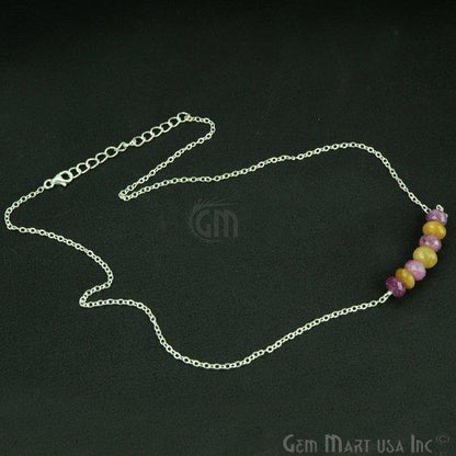 Faceted Gemstone Bead Bar Necklace Chain (Pick your Gemstone, Plating) - GemMartUSA