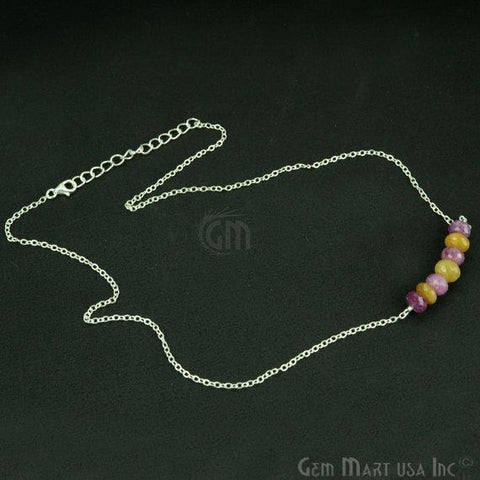 Faceted Gemstone Bead Bar Necklace Chain (Pick your Gemstone, Plating) - GemMartUSA