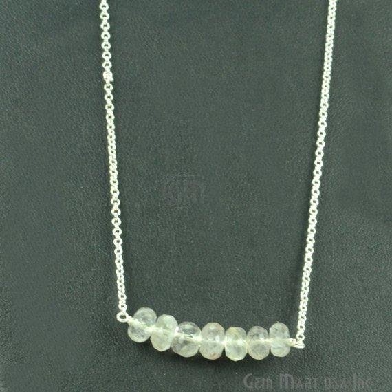 Faceted Gemstone Bead Bar Necklace Chain (Pick your Gemstone, Plating) - GemMartUSA