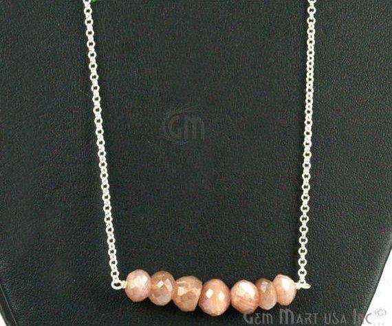 Faceted Gemstone Bead Bar Necklace Chain (Pick your Gemstone, Plating) - GemMartUSA