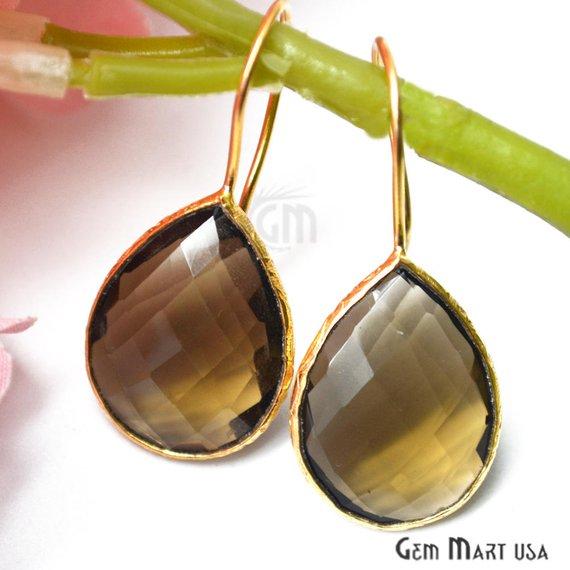 Pear Shape 15x20mm Gold Plated Gemstone Hook Earrings (Pick your Gemstone) (90017-1) - GemMartUSA