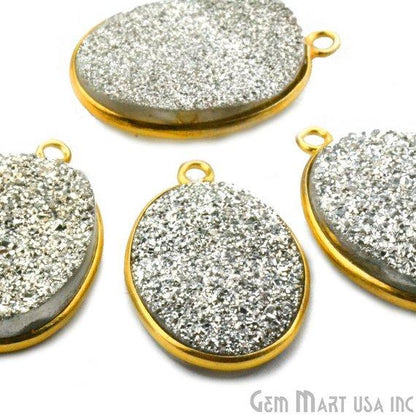 Titanium Druzy 12x16mm Oval Gold Plated Single Bail Gemstone Connector