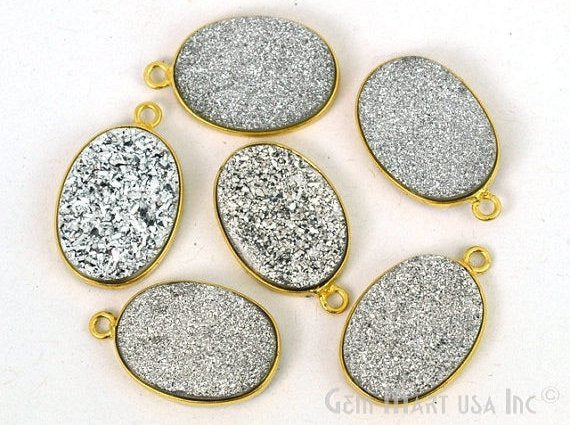 Titanium Druzy 13x18mm Oval Bezel Gemstone Connector (Pick Your Color, Bail, Plating) - GemMartUSA