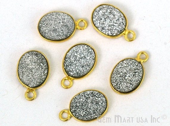 Titanium Druzy 8x10mm Oval Bezel Gemstone Connector (Pick Your Color, Bail, Plating) - GemMartUSA