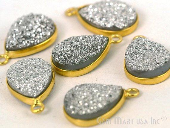 Titanium Druzy 12x16mm Pears Gold Single Bail Gemstone Connector
