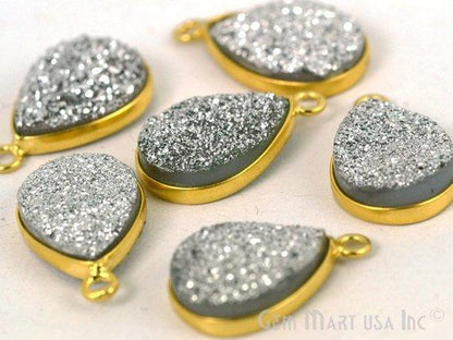 Titanium Druzy 12x16mm Pears Gold Single Bail Gemstone Connector