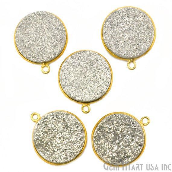 Natural Titanium Druzy 16mm Round Single Bail Gold Gemstone Connector