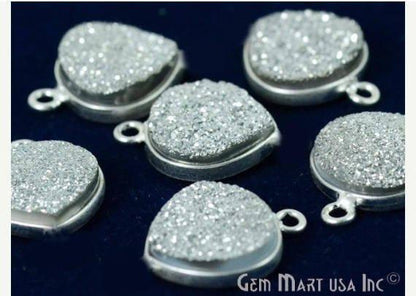 Natural Titanium Druzy 12mm Silver Single Bail Heart Bezel Connector