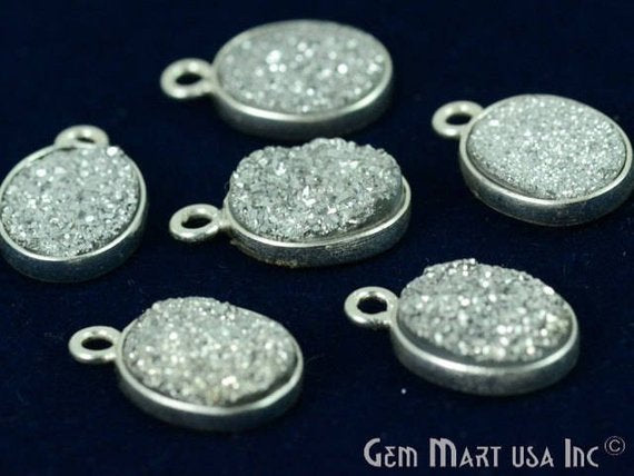 Titanium Druzy 8x10mm Oval Bezel Gemstone Connector (Pick Your Color, Bail, Plating) - GemMartUSA