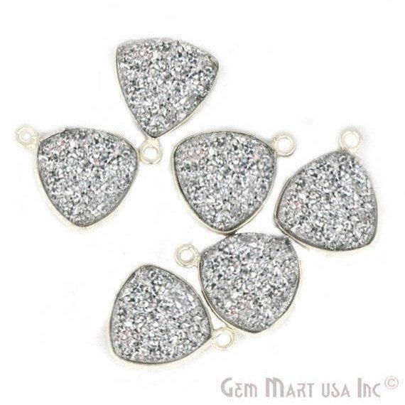 Natural Titanium Druzy 12mm Trillion Silver Plated Single Bail Gemstone Connector