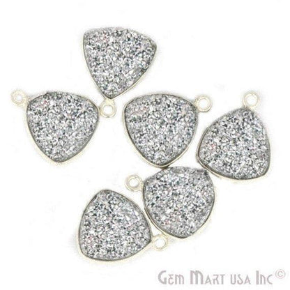 Natural Titanium Druzy 12mm Trillion Silver Plated Single Bail Gemstone Connector