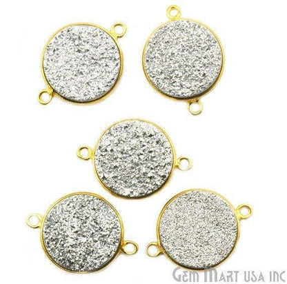 Natural Titanium Druzy 14mm Round Gold Double Bail Gemstone Connector