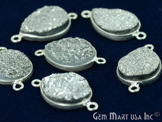 Titanium Druzy 12x16mm Pears Silver Double Bail Gemstone Connector